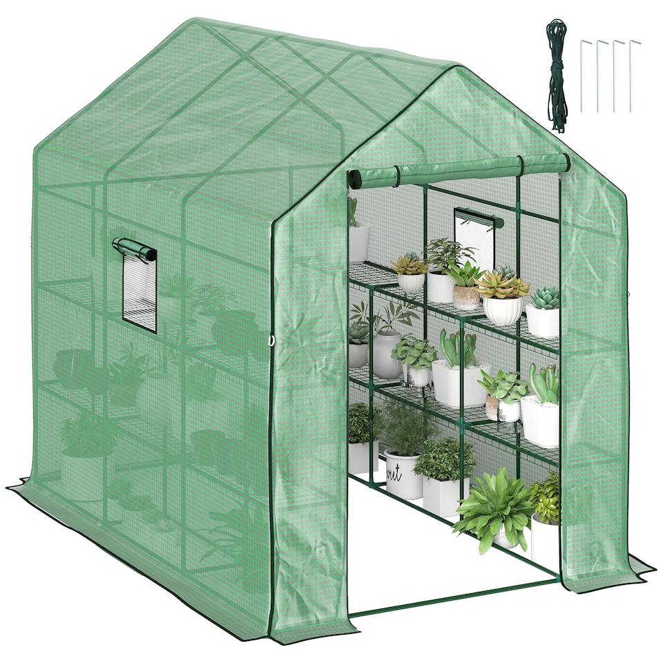 image 1 of Outsunny Walk-in Outdoor Green House with Door and Mesh Windows, Green