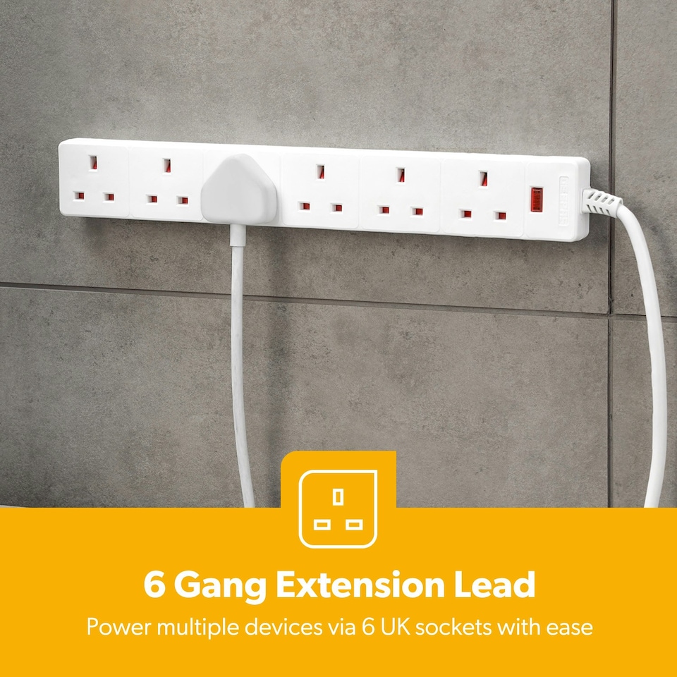 image 1 of GEEPAS 6 Gang Extension Lead, 2M Cable, Pack of 4