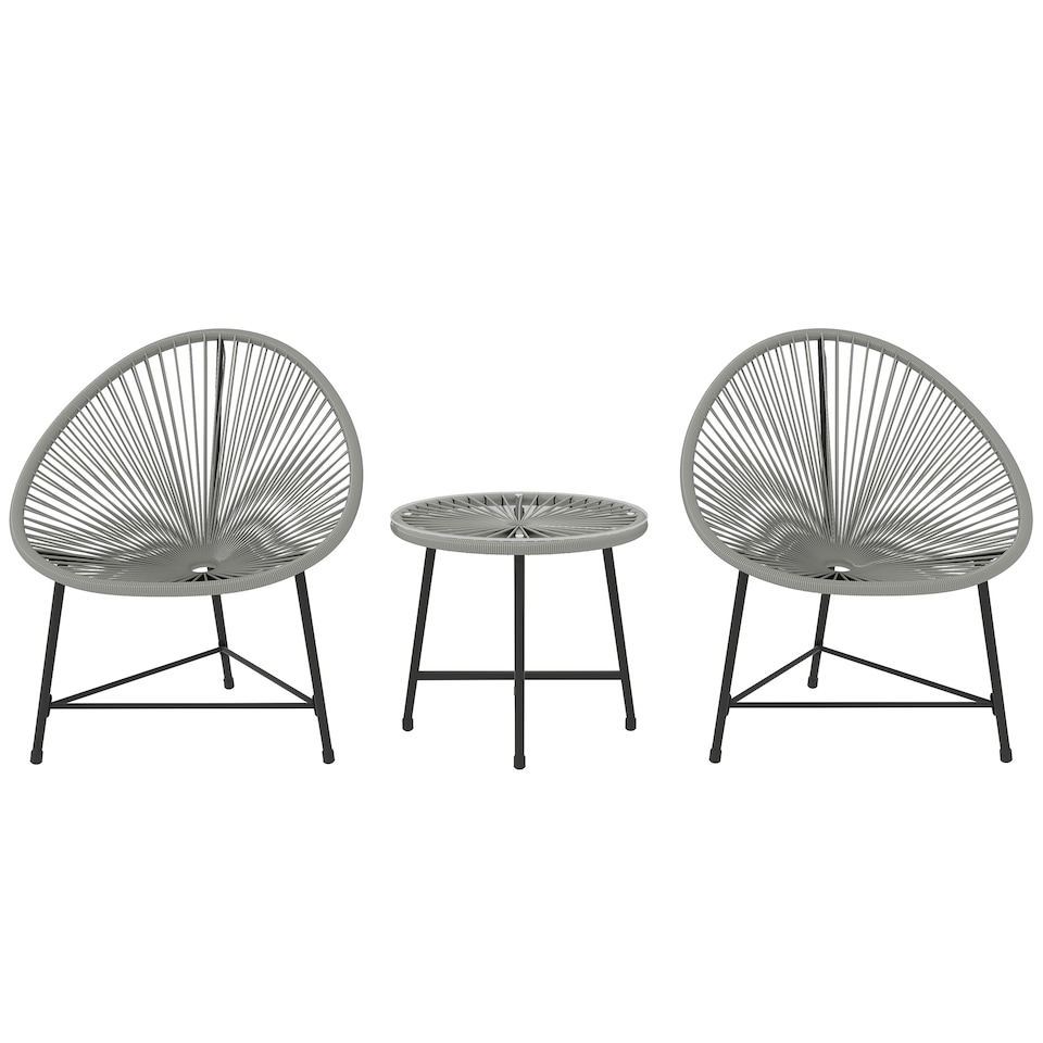 image 1 of Outsunny Rattan Bistro Set with Acapulco Chairs and Glass Table, Grey