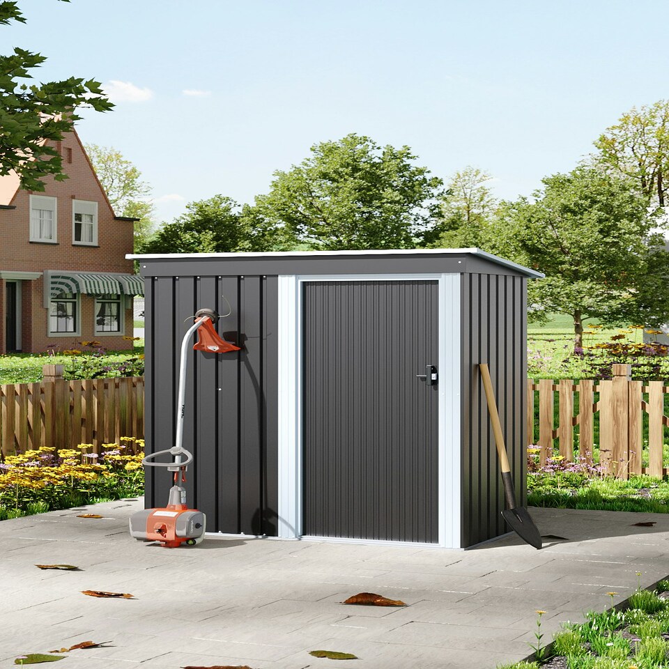 image 1 of Living and Home 5 x 3 FT Outdoor Metal Storage Shed with Lockable Door for Garden - Black
