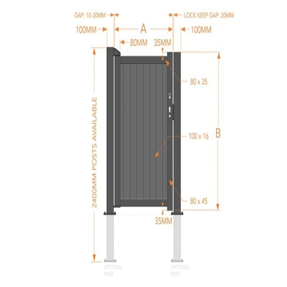 image 1 of Pedestrian Gate 900x1600mm Grey - Vertical Solid Infill and Flat Top Grey