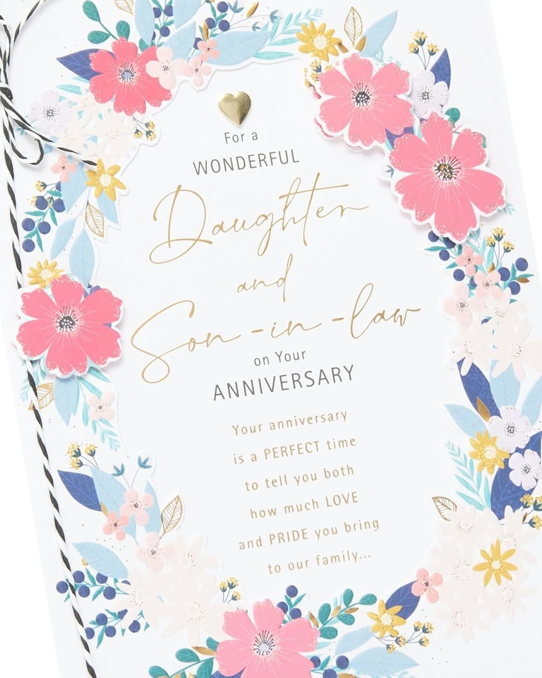 image 1 of Heartfelt Floral Border Design Daughter & Son-in-Law Wedding Anniversary Card