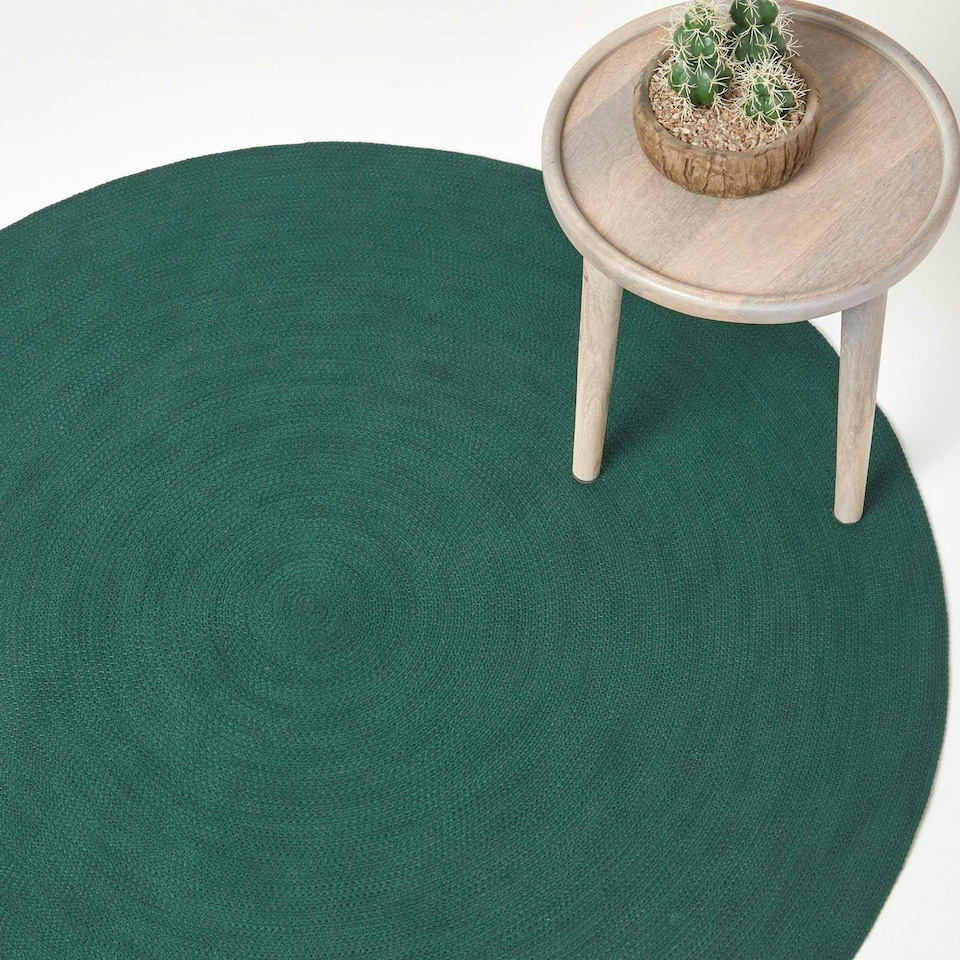 image 1 of Homescapes Forest Green Handmade Woven Braided Round Rug - 150 cm | Green | Forest Green