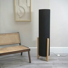ValueLights Henry Wooden Base Midi Floor Lamp with Tall Charcoal Fabric Shade