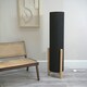 image 1 of ValueLights Henry Wooden Base Midi Floor Lamp with Tall Charcoal Fabric Shade