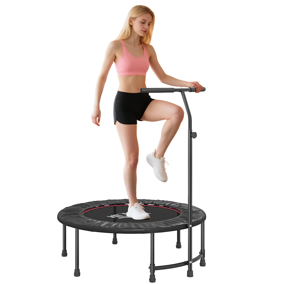 image 1 of HOMCOM Mini Trampoline, Rebounder Jumper with Adjustable Handle, Black