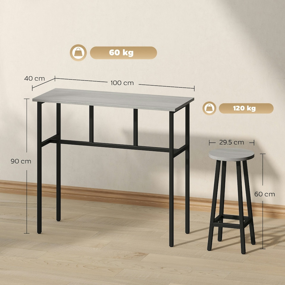 image 1 of HOMCOM 6-Piece Industrial Bar Table Set, 2 Kitchen Tables with 4 Stools, Grey