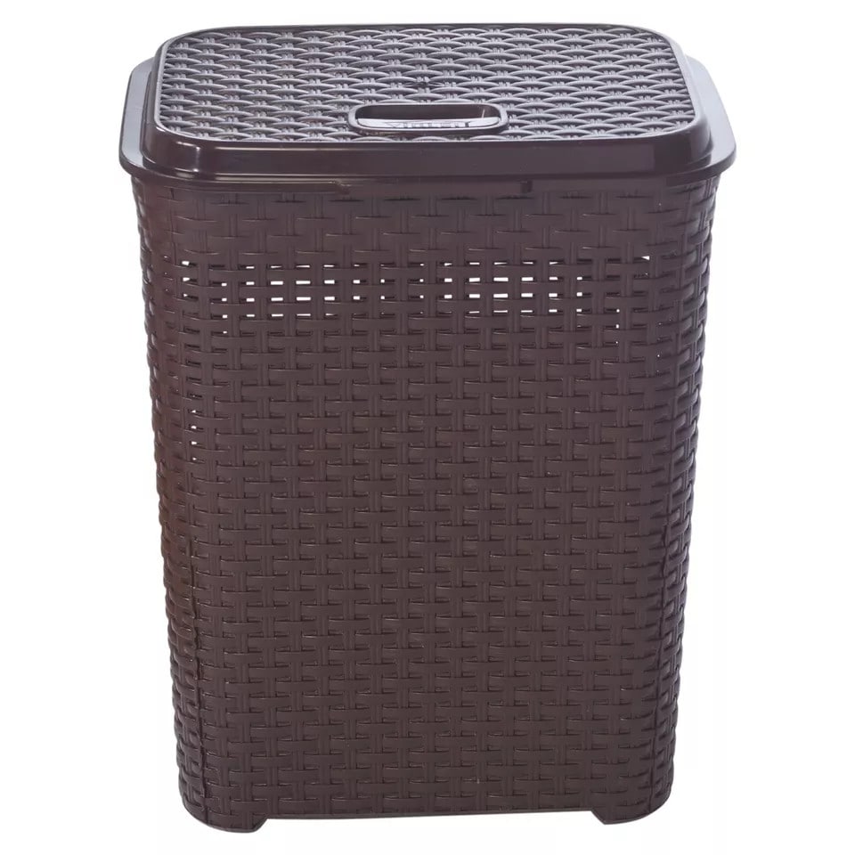 image 1 of 55L Plastic Rattan Laundry Basket | Brown | 1
