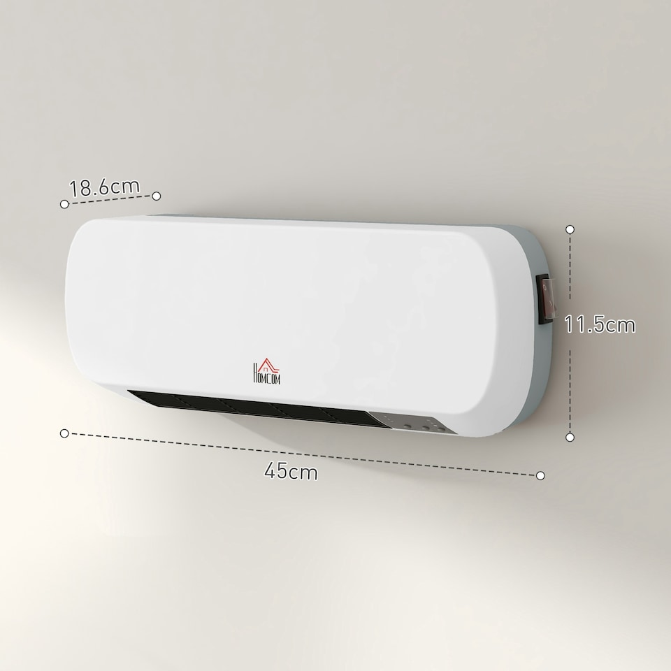 image 1 of HOMCOM Wall Mounted Electric Heater with Timer Overheat Protection White