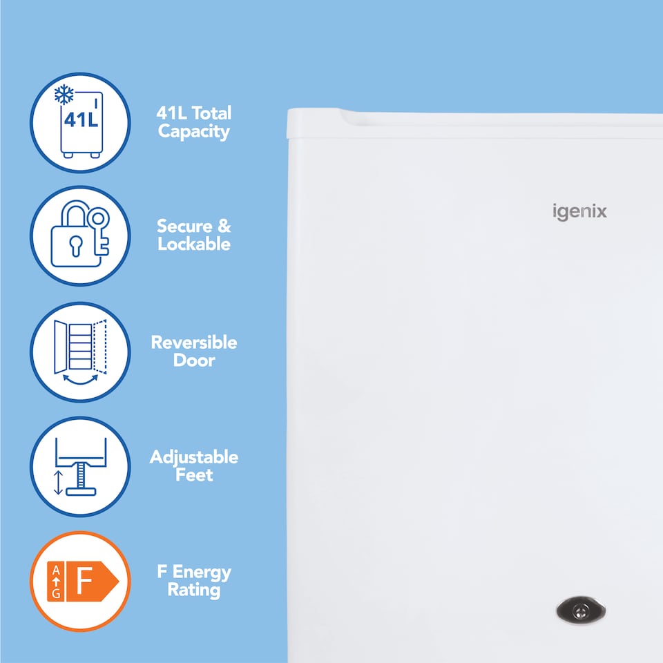image 1 of Igenix IG3711 Counter Top Fridge with Lock, 41 Litre, White