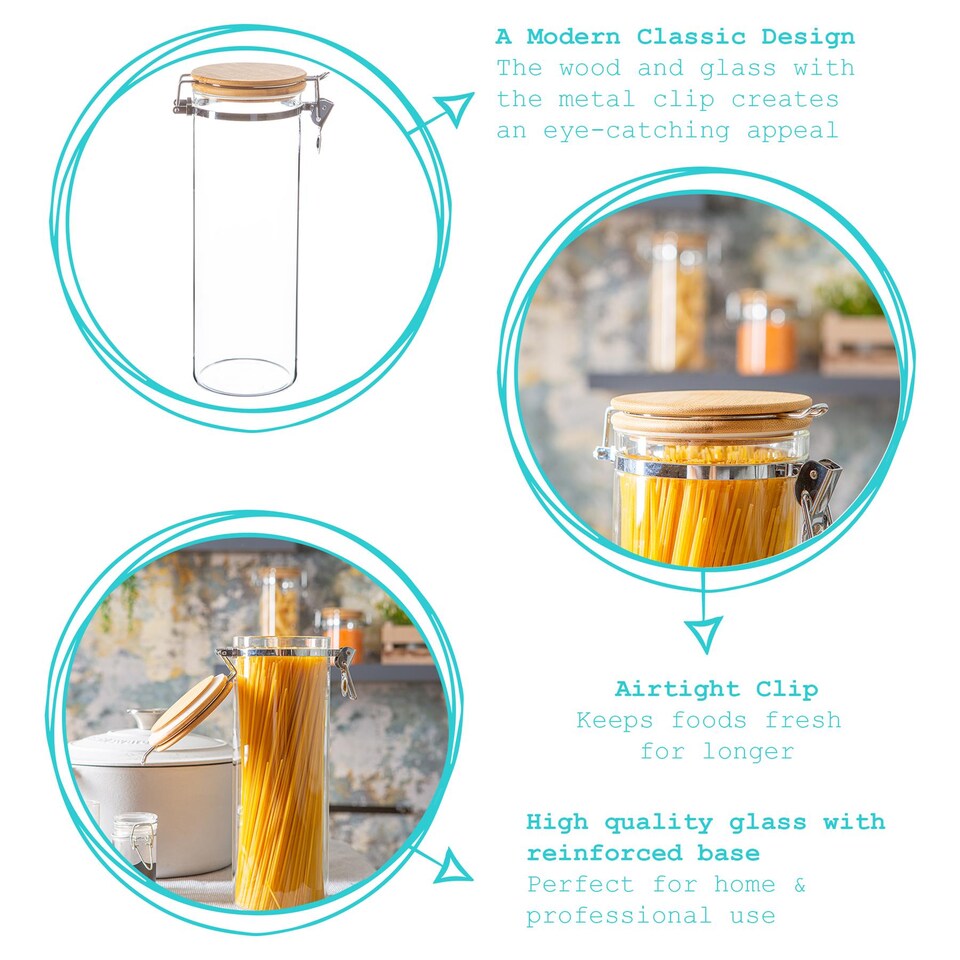 image 1 of Argon Tableware Glass Storage Jars with Wooden Clip Lids - 1.75 Litre - Pack of 3