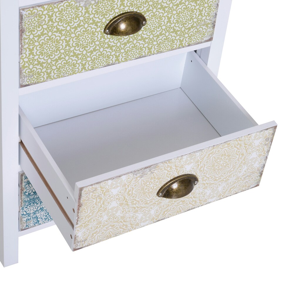 image 1 of HOMCOM Storage Chest Unit Dresser 5 Drawer Retro Style Wood White Entryway
