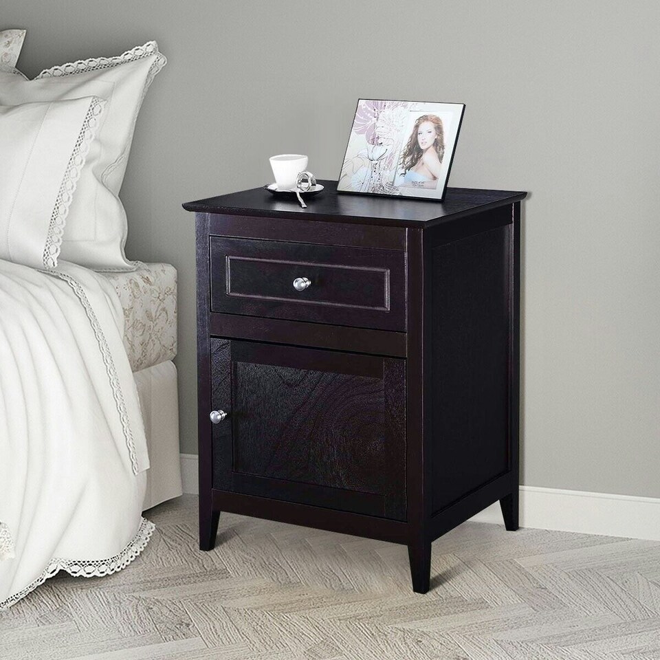 image 1 of COSTWAY 2-Tier Nightstand Modern Sofa Side Table Bedroom Brown