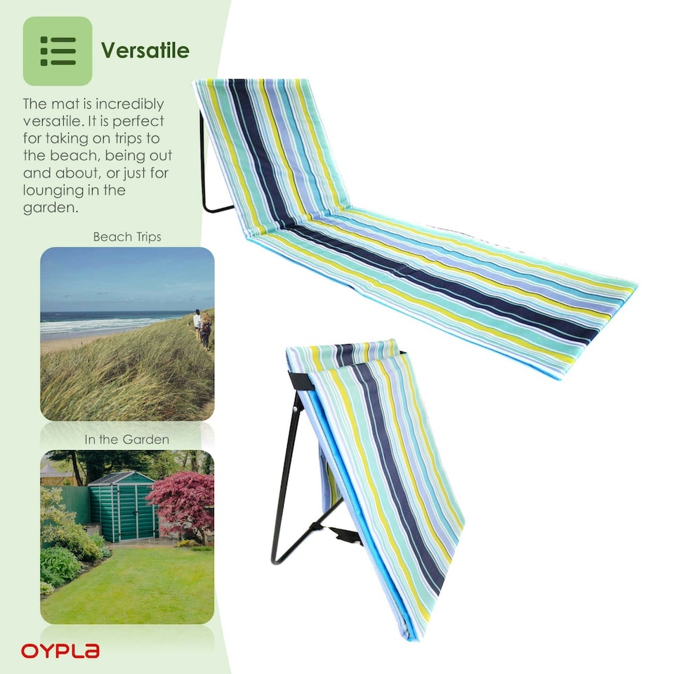 image 1 of Oypla Portable Beach Mat Folding Chair Sun Lounger Outdoor Camping Multi