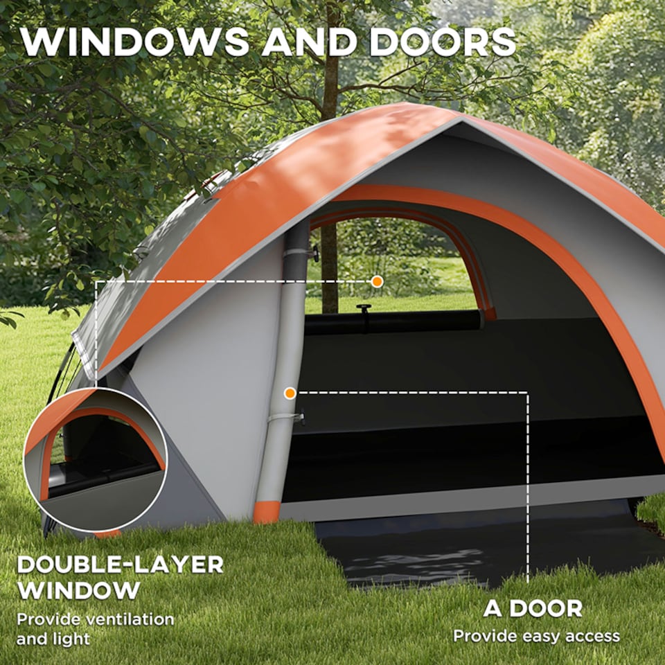 image 1 of Outsunny 2 Man Camping Tent with Sewn-in Groundsheet, 3000mm Waterproof, Orange