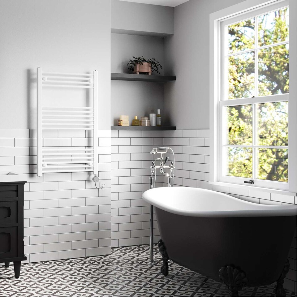 image 1 of Zennor - White Electric Towel Rail H1000mm x W600mm Straight 500w Thermostatic
