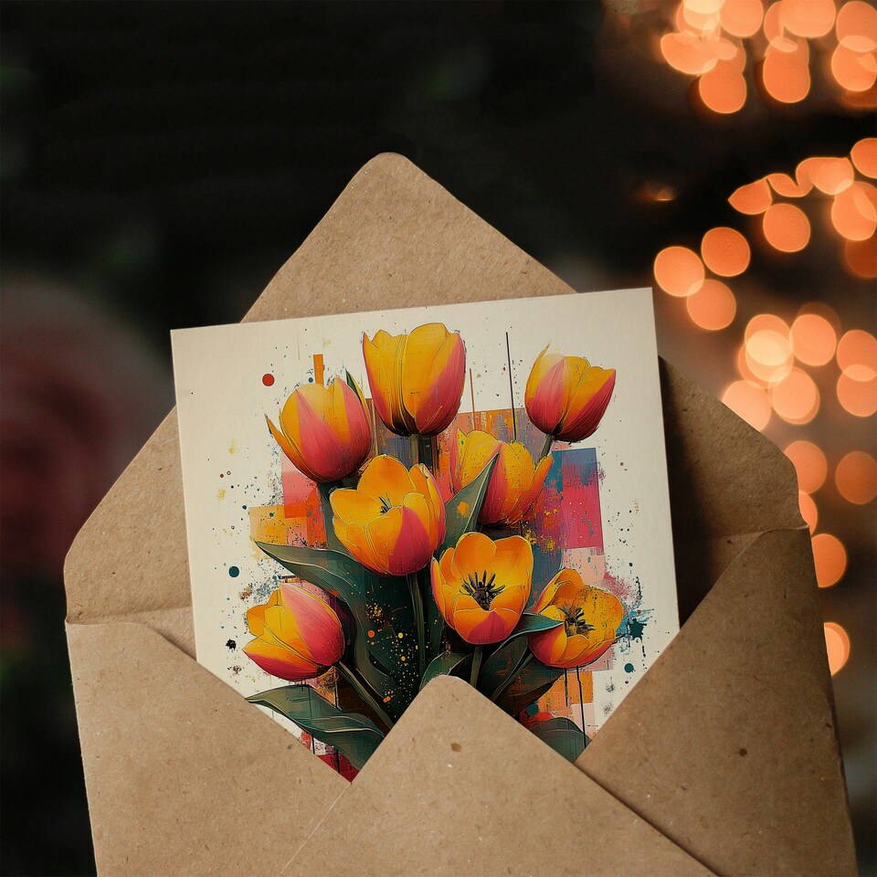 image 1 of Tulip Bouquet Modern Floral Abstract Painting Birthday Greeting Card