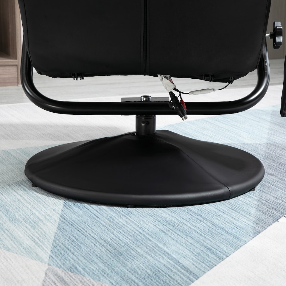 image 1 of HOMCOM Swivel Recliner Chair and Footstool, Faux Leather Massage Recliner Armchair with Remote Control and Round Wrapped Base, Black