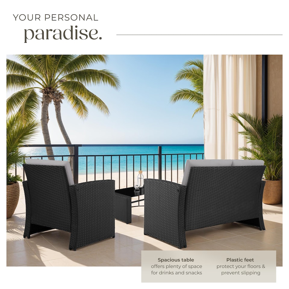 image 1 of Garden Furniture Set Jesolo - 2 armchairs, 1 sofa,  and coffee side table | Black | black/grey | 122 x 70 x 76 cm | 1