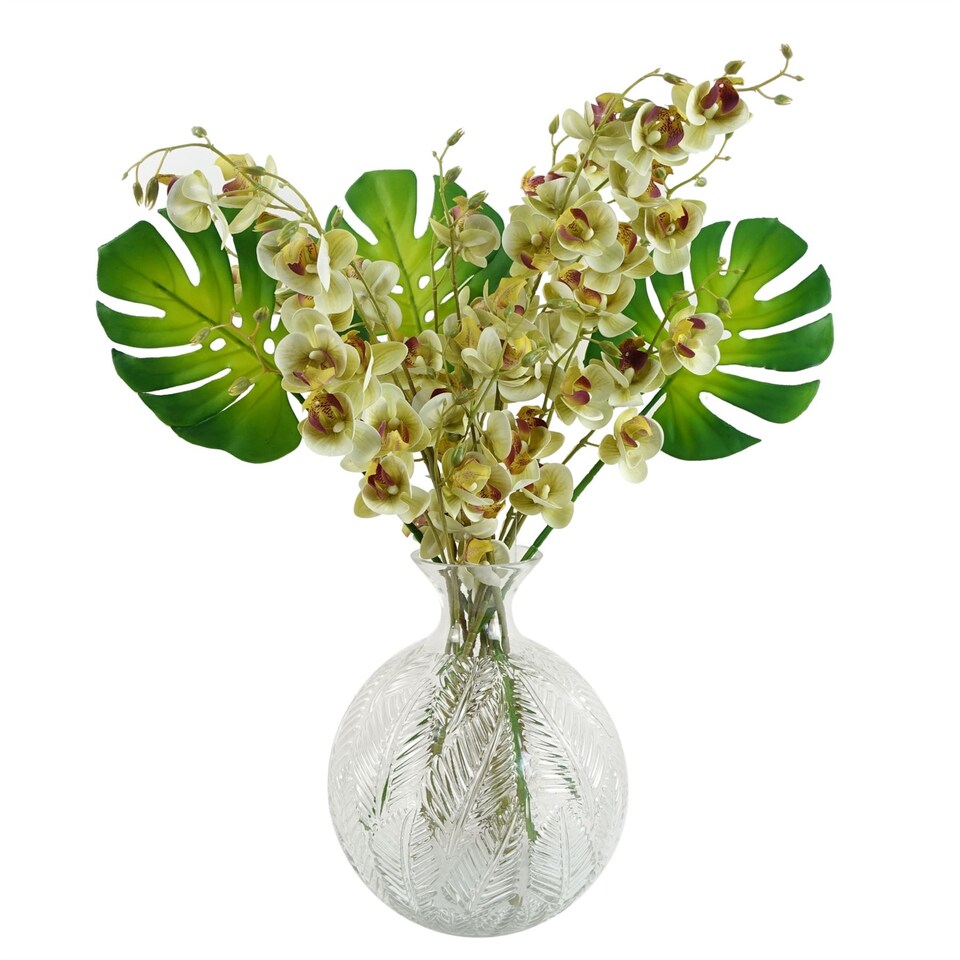 image 1 of Glass Vase Clear Fern Print Glass Bottle Vase 26cm Botanik | White | 26