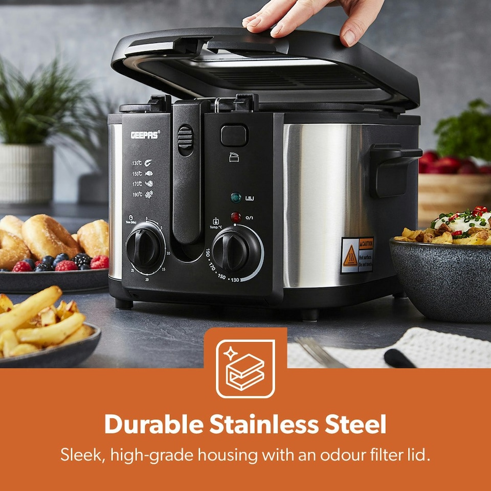 image 1 of GEEPAS Deep Fat Fryer - 3L Stainless Steel Fryer with Viewing Window