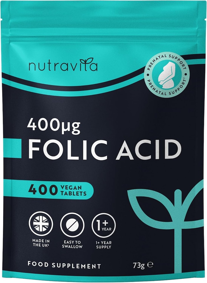 image 1 of Nutravita Folic Acid Tablets 400 mcg - Pregnancy Care - Normal Function of Immune System & Maternal Tissue Growth - 400 Vegan Vitamin B9 Tablets