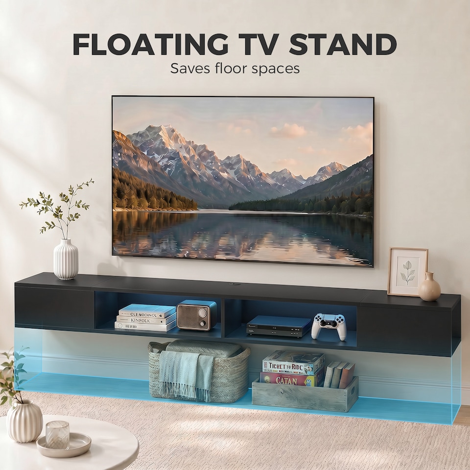 image 1 of HOMCOM TV Stand with RGB LED Lights for 75-Inch TV