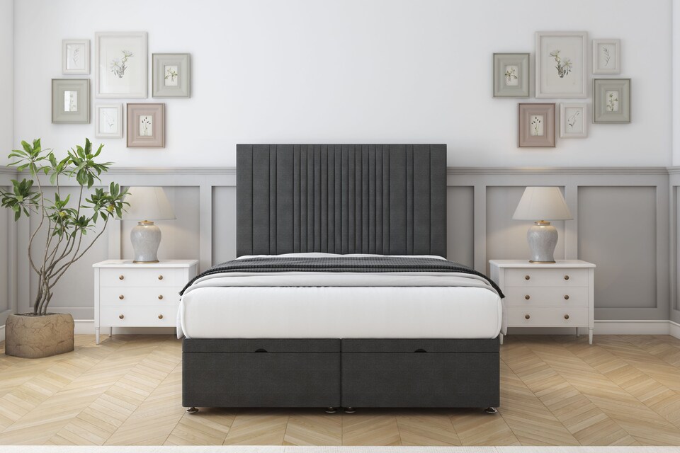 image 1 of Sloomy Kingsley Graphite Dumfries Ottoman Bed Base With 26" Strutted Headboard 3' Single | Grey | Graphite | Single | 1