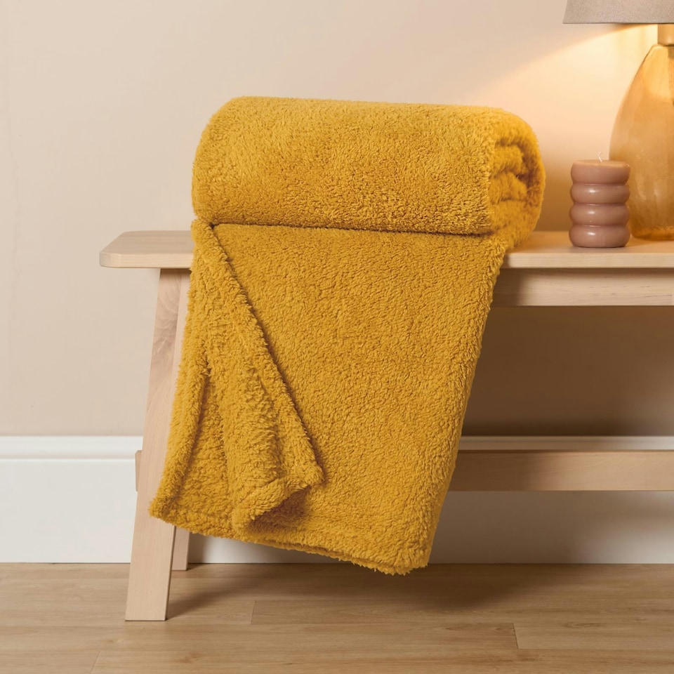 image 1 of OHS Soft Plush Teddy Fleece Throw Blanket, 150x200cm - Ochre Yellow