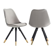 Set of 2 Sofia Ergonomic Modern Dining Chairs Upholstered in Velvet, Metal Legs with Gold End Tips | Grey | Light Grey