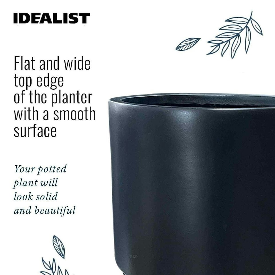 image 1 of IDEALIST Lite Smooth Style Black Round Indoor Planter on Metal Stand D24 H35 cm, 5.1 ltrs Cap.
