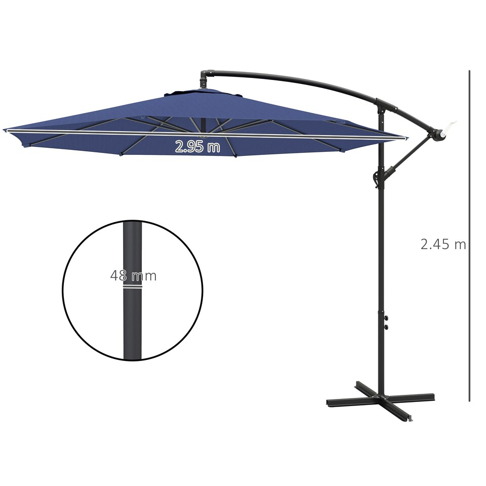 image 1 of Outsunny 3(m) Garden Banana Parasol Cantilever Umbrella w/Crank& Base