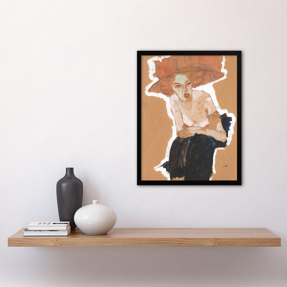 image 1 of The Malicious One Female Portrait Vintage Framed Wall Art Print Schiele 12x16"