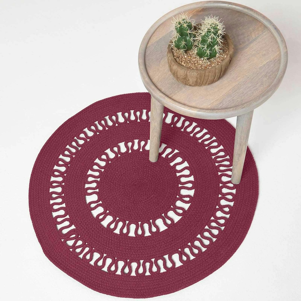 image 1 of Homescapes Plum Crochet Braided Rug - 70cm Round | Purple | Plum