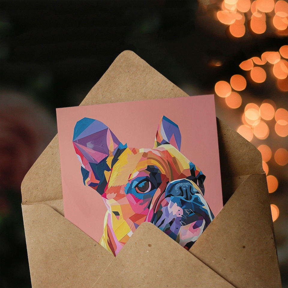 image 1 of Lover Geometric French Bulldog Portrait Him Her Birthday Card