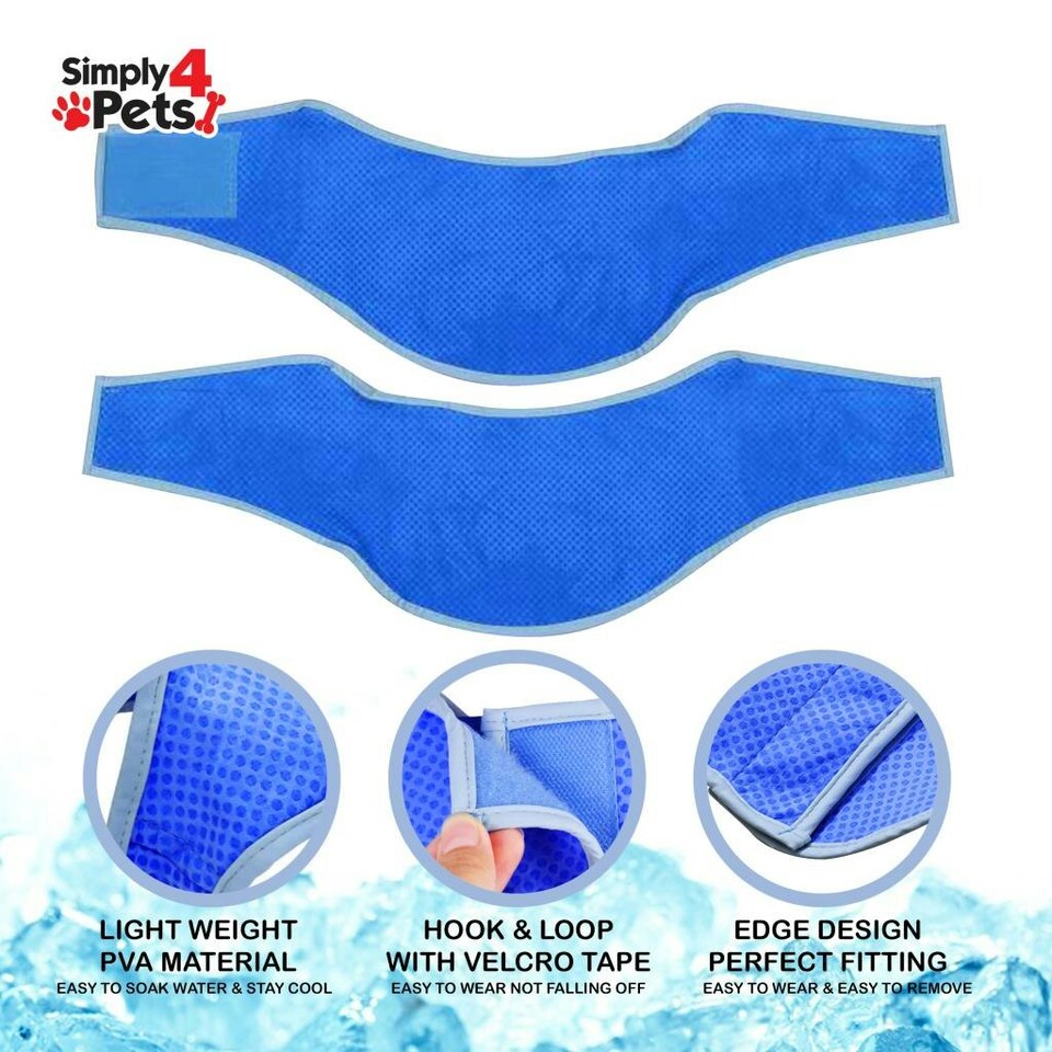 image 1 of Dog Cat Puppy Cooling Bandana Pet Cooler Ice Cool Scarf Collar Relief Med. Large Blue | L