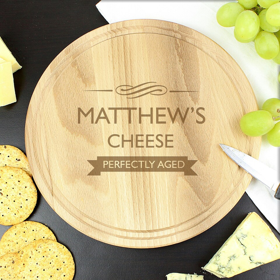 image 1 of Personalised Perfectly Aged Round Chopping Board Brown