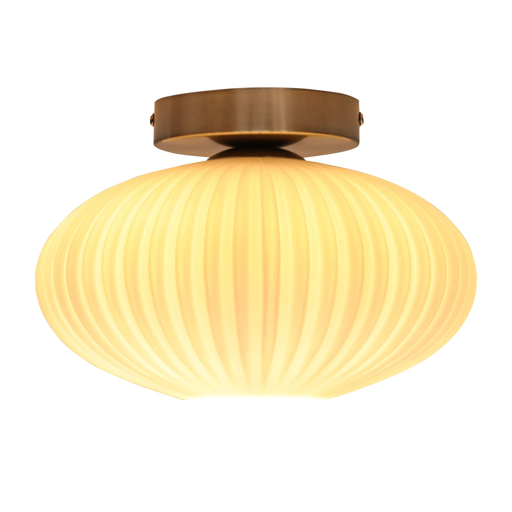 First Choice Lighting Baton - White Ribbed Oval Glass Satin Nickel Ceiling Light Fitting