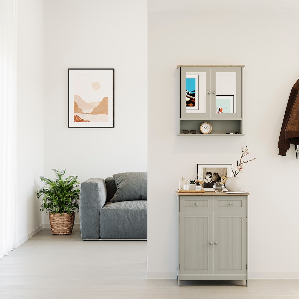 image 1 of Bath Vida Priano 2 Drawer 2 Door Freestanding Bathroom Cabinet, Grey & Oak