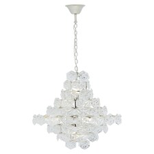 Interiors by Premier Classical Silver Leaf Chandelier, 12 Bulb Teardrop Glass Pendant Light, Vintage-Inspired Ceiling Light Silver