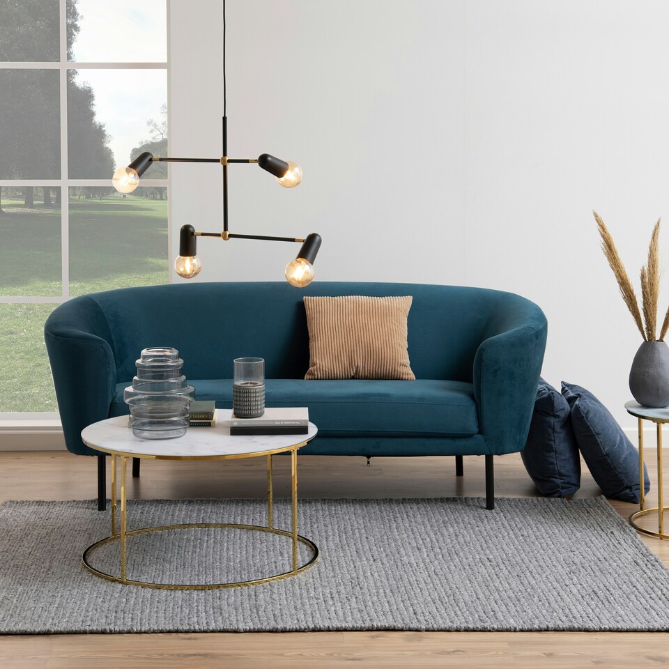 image 1 of Bolton -A1 Round Coffee Table with White Marble Effect Glass Top & Gold Base