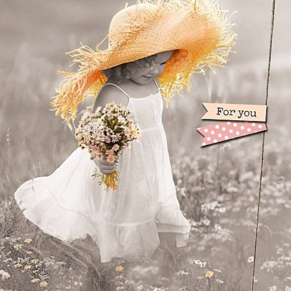 image 1 of Young at Heart 3D Holographic Card Girl in hat