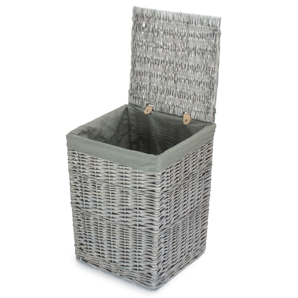 image 1 of Large Grey Wash Square Laundry Basket with Grey Sage Lining | Grey | Grey | Large