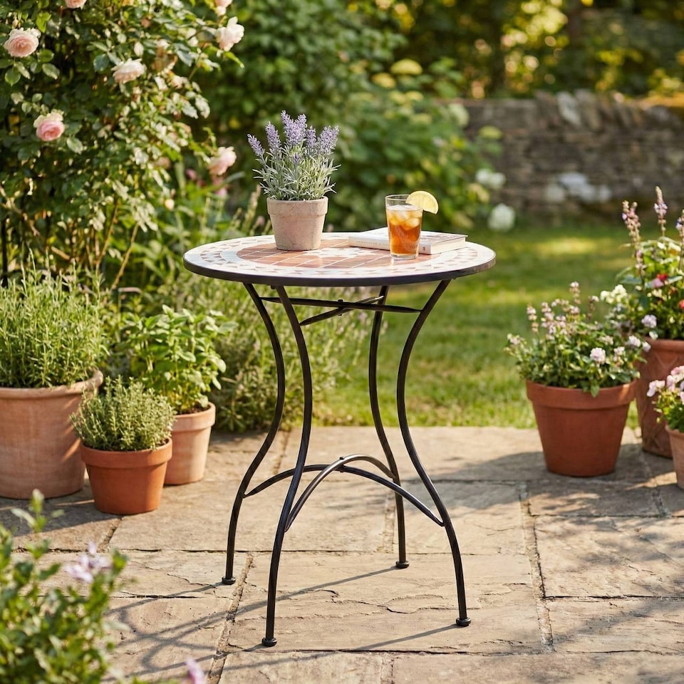image 1 of 60cm Round Mosaic Ceramic Garden Bistro Table | Multi | Terracotta Mosaic | 1