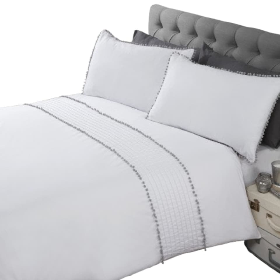 image 1 of Pom Poms Polycotton Duvet Cover Set with Pillowcase | Pink | King | 1