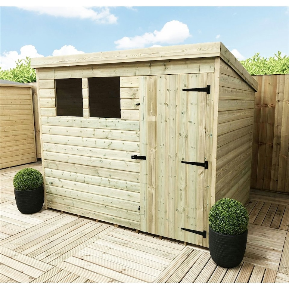 image 1 of 8 x 3 Garden Shed Pressure Treated T&G PENT Wooden Garden Shed - 2 Windows + Single Door (8' x 3' / 8ft x 3ft) (8x3)
