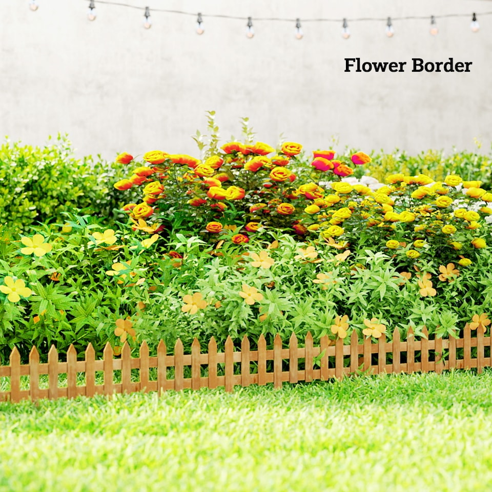 image 1 of Outsunny Pack of 12 Wooden Plant Border Fence Garden Fixed Picket Fence Brown