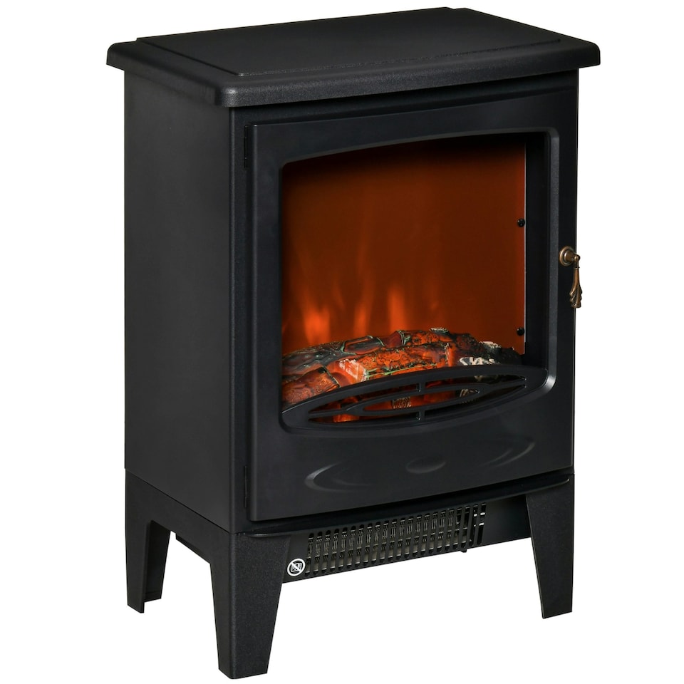 image 1 of HOMCOM Freestanding Electric Fireplace Stove Heater W/ LED Flame Effect Black