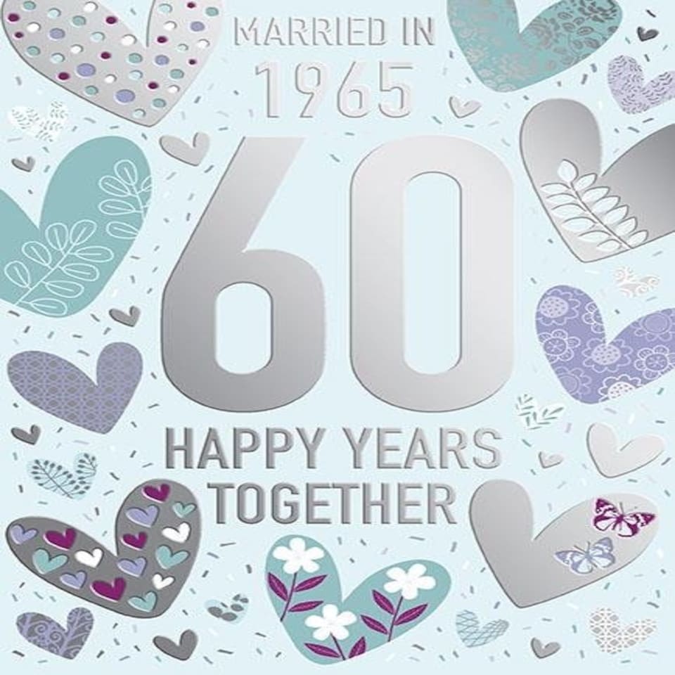 Words 'n' Wishes Diamond Anniversary Card, 60 Years Married Fun Facts from 60 years ago, Multi-Coloured, 22 x 15.8