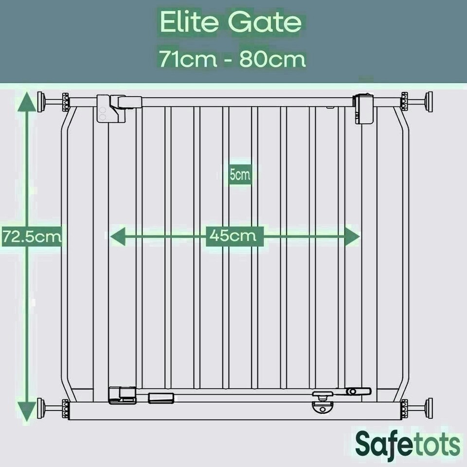 image 1 of Safetots Elite Pressure Safety Gate, 71cm - 80cm, Matt White, Pressure Fit Stair Gate